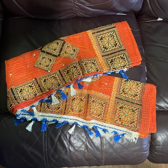 Orange,brown & golden color’s mixed cotton with zari work  saree with no blouse - Picture 3 of 3